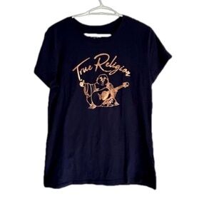 True Religion Navy and rose gold buddha foil t-shirt size XL (fits smaller)
